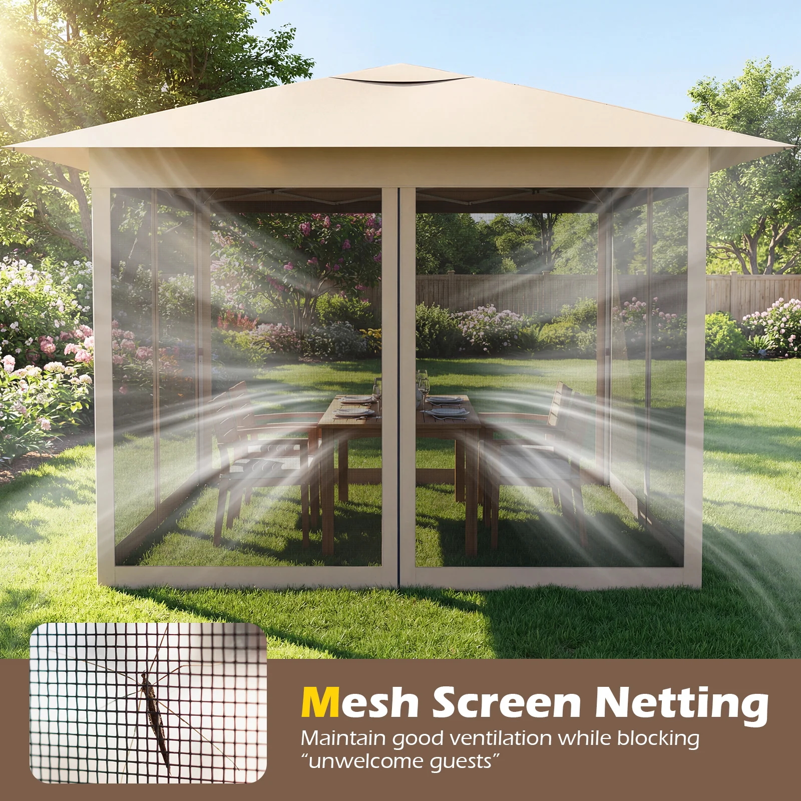 11.5 x 11.5 FT Pop-up Canopy With Mesh Screen, Beige - Image 9