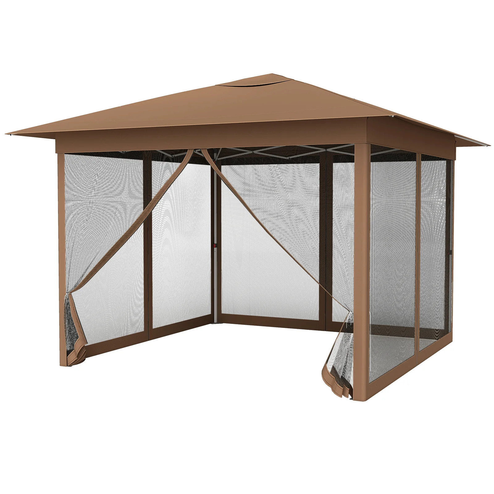 11.5 X 11.5 FT Pop-Up Canopy With Mesh Screen, Brown