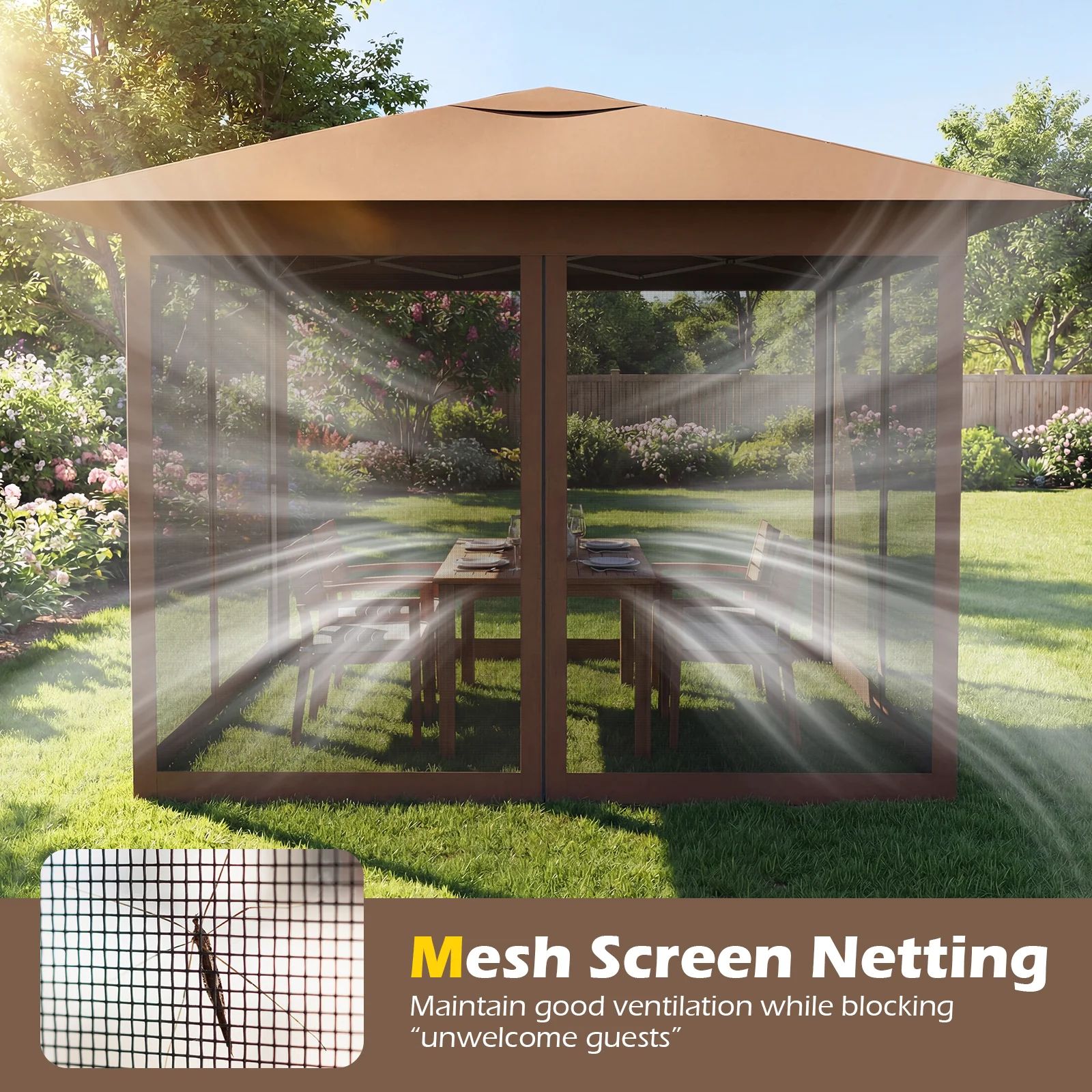 11.5 X 11.5 FT Pop-Up Canopy With Mesh Screen, Brown - Image 9