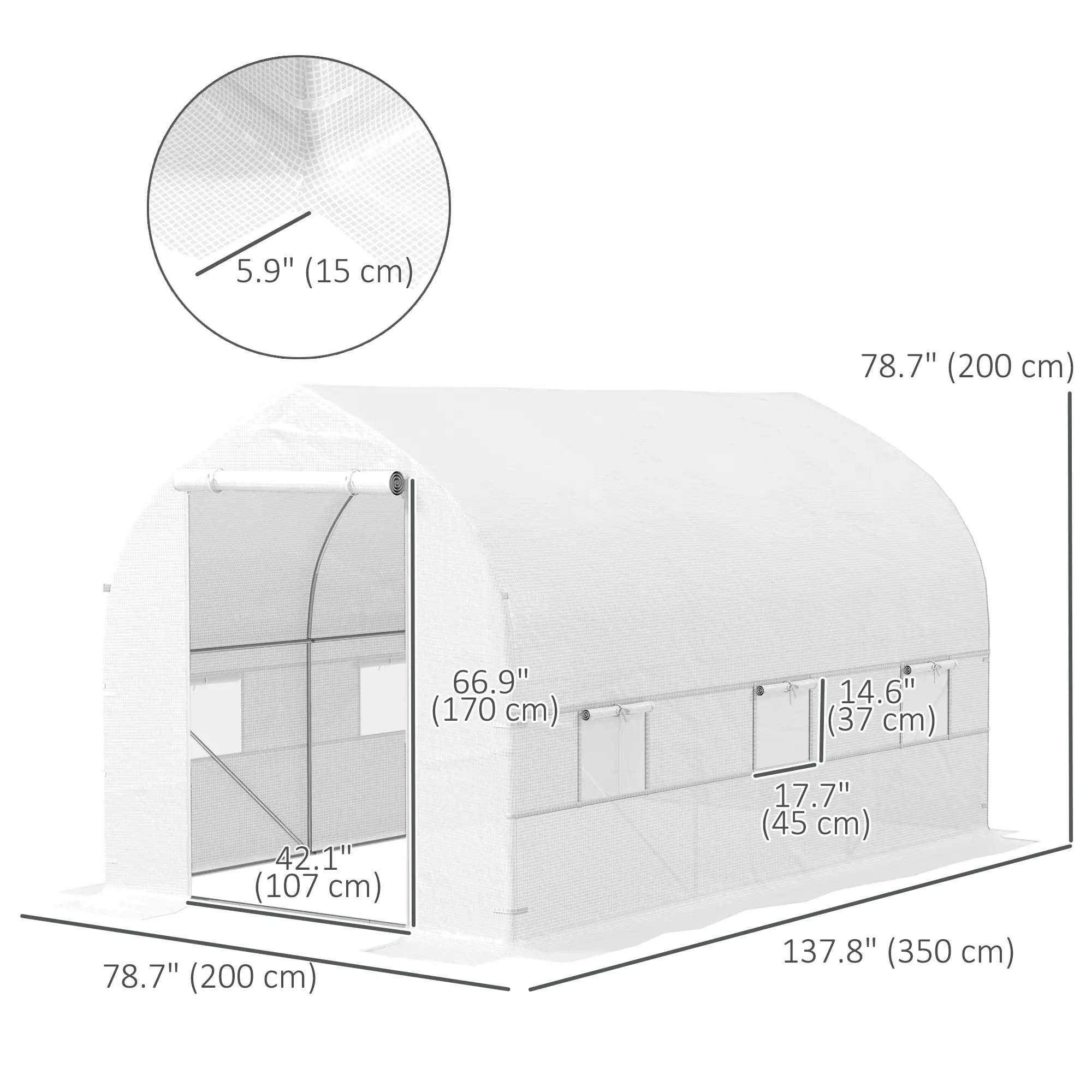 11.5' x 6.6' x 6.6' Portable Walk-In Greenhouse, White - Image 3