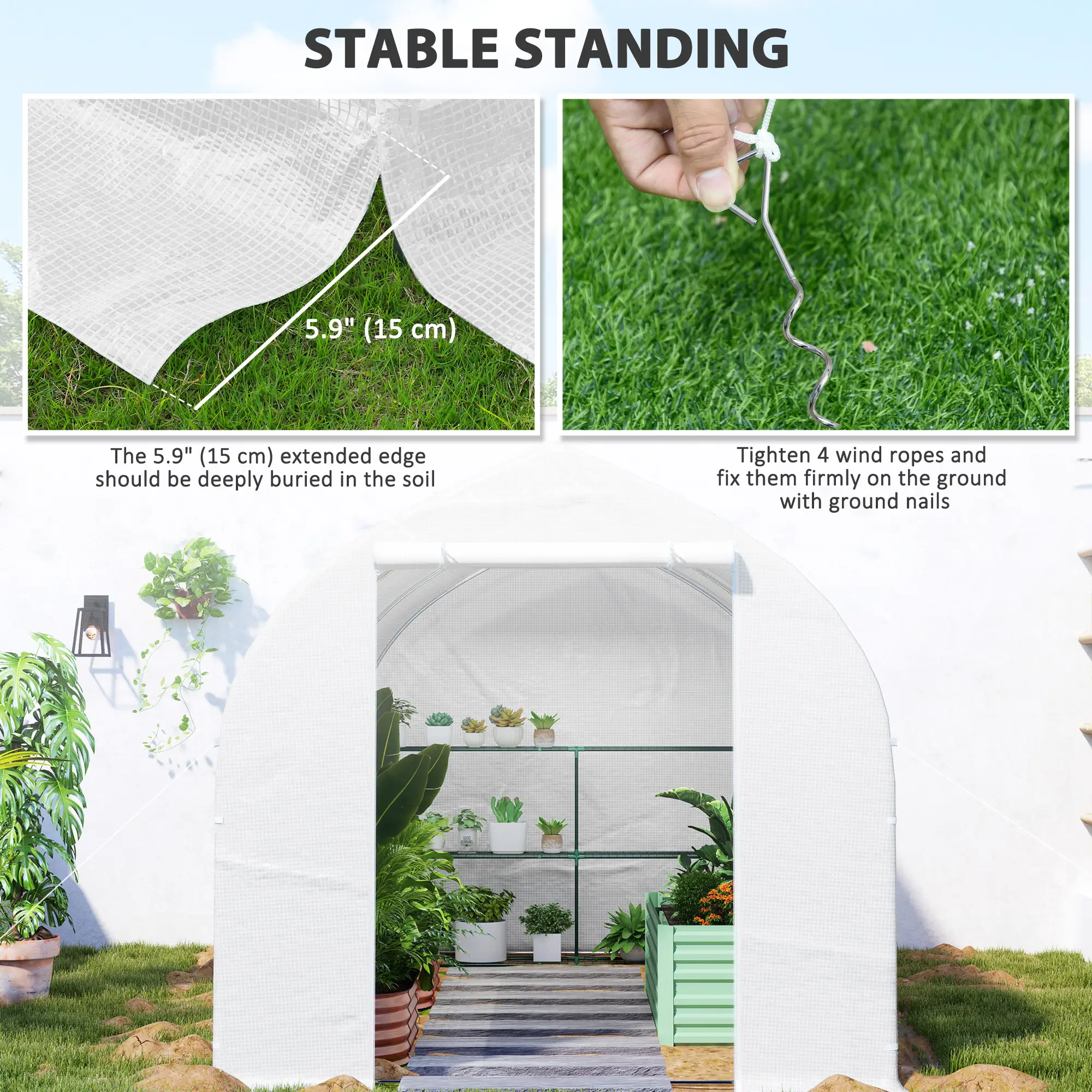 11.5' x 6.6' x 6.6' Portable Walk-In Greenhouse, White - Image 5