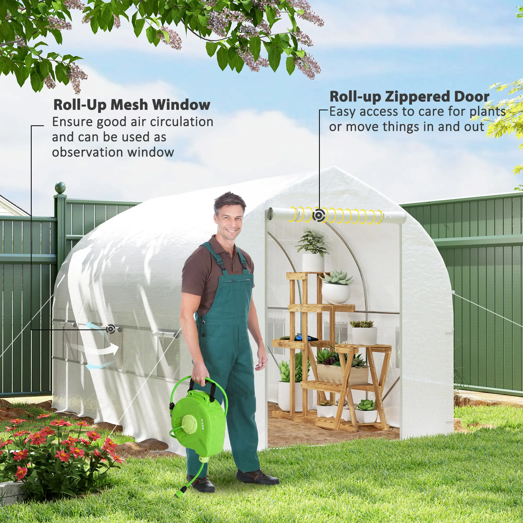11.5' x 6.6' x 6.6' Portable Walk-In Greenhouse, White - Image 6