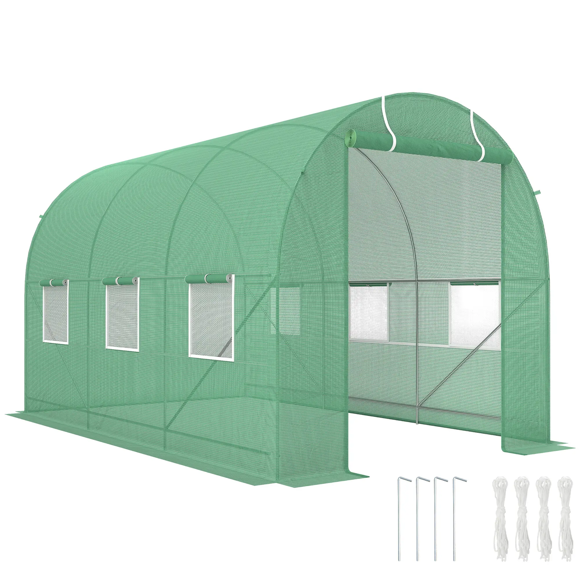 11.5' x 6.6' x 6.6' Walk-in Greenhouse, PE Cover, Roll Up Door, Windows, Green