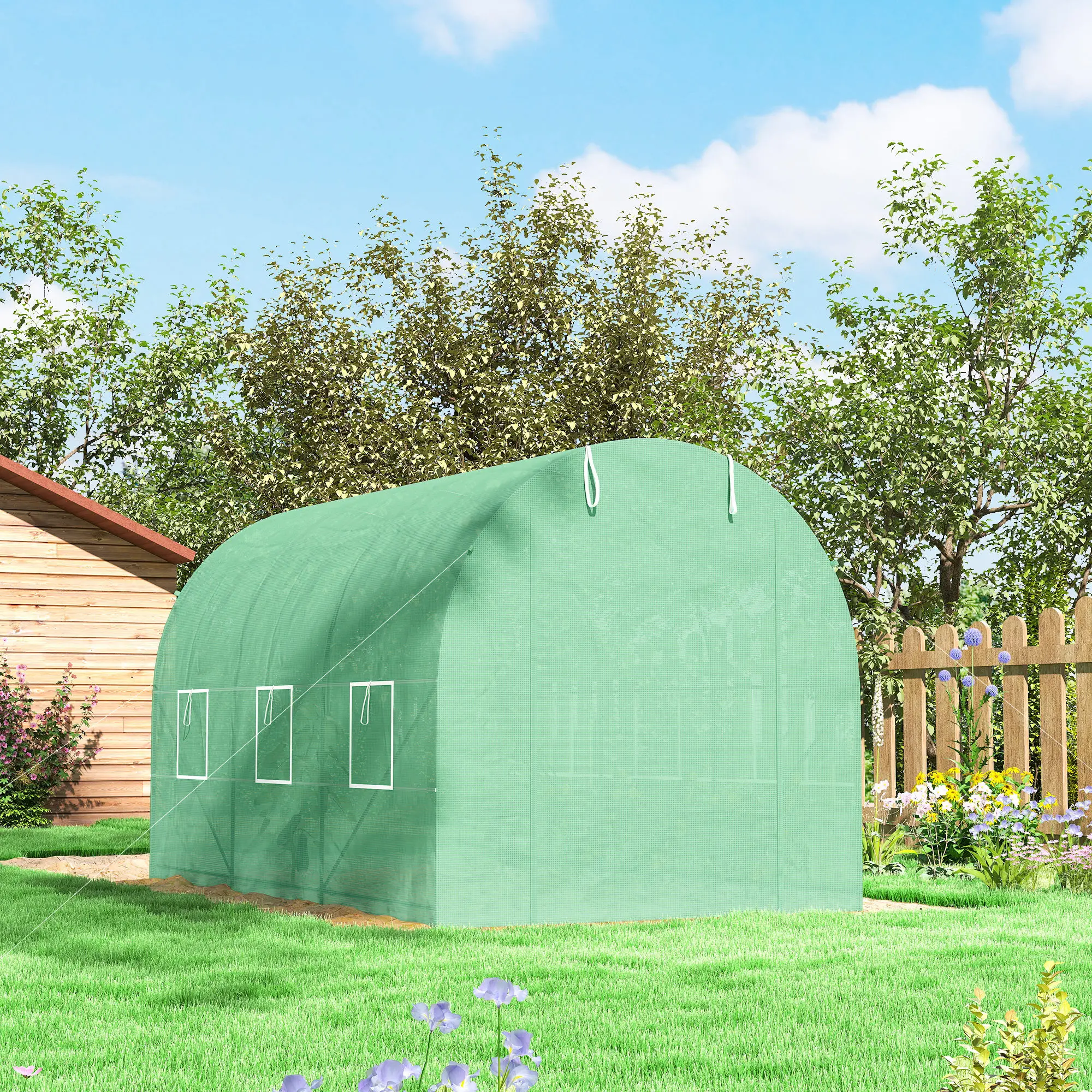 11.5' x 6.6' x 6.6' Walk-in Greenhouse, PE Cover, Roll Up Door, Windows, Green - Image 9