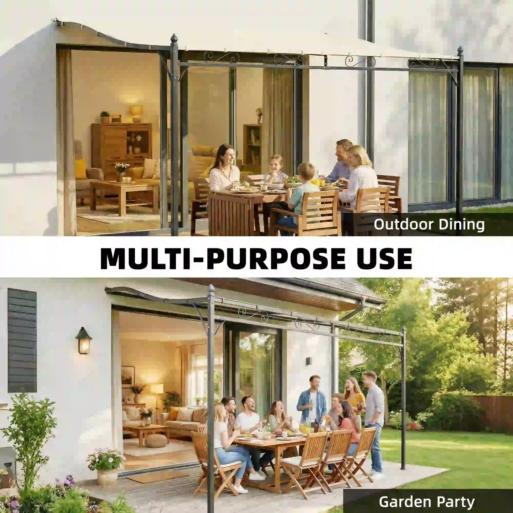 11.5' x 8.2' Outdoor Pergola, Wall Mounted Metal Frame, UPF30+ Garden Gazebo - Image 7