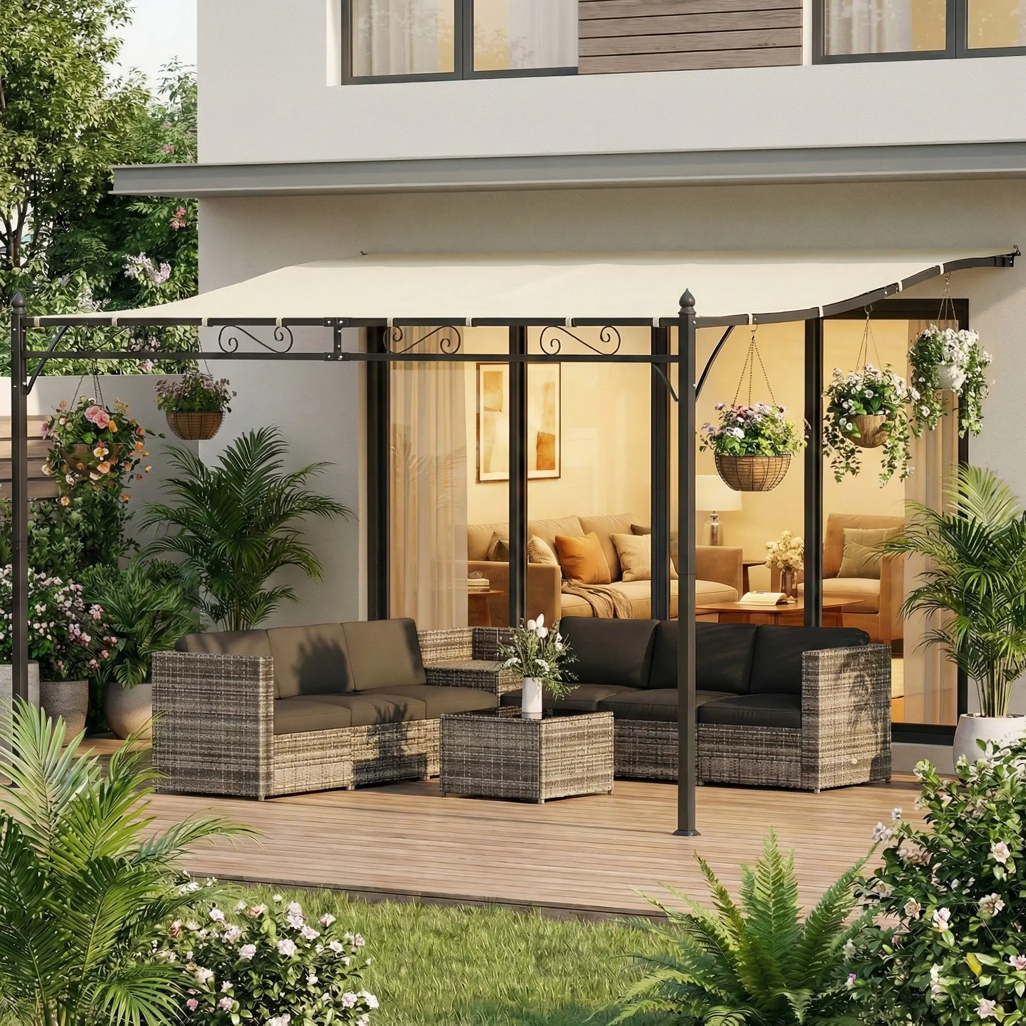 11.5' x 8.2' Outdoor Pergola, Wall Mounted Metal Frame, UPF30+ Garden Gazebo - Image 8