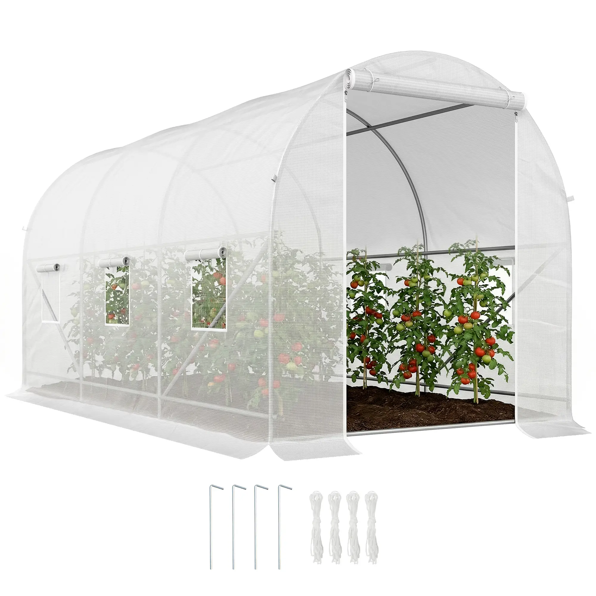 11.5x6.6x6.6ft Walk-In Greenhouse, Portable Garden Plant House, White