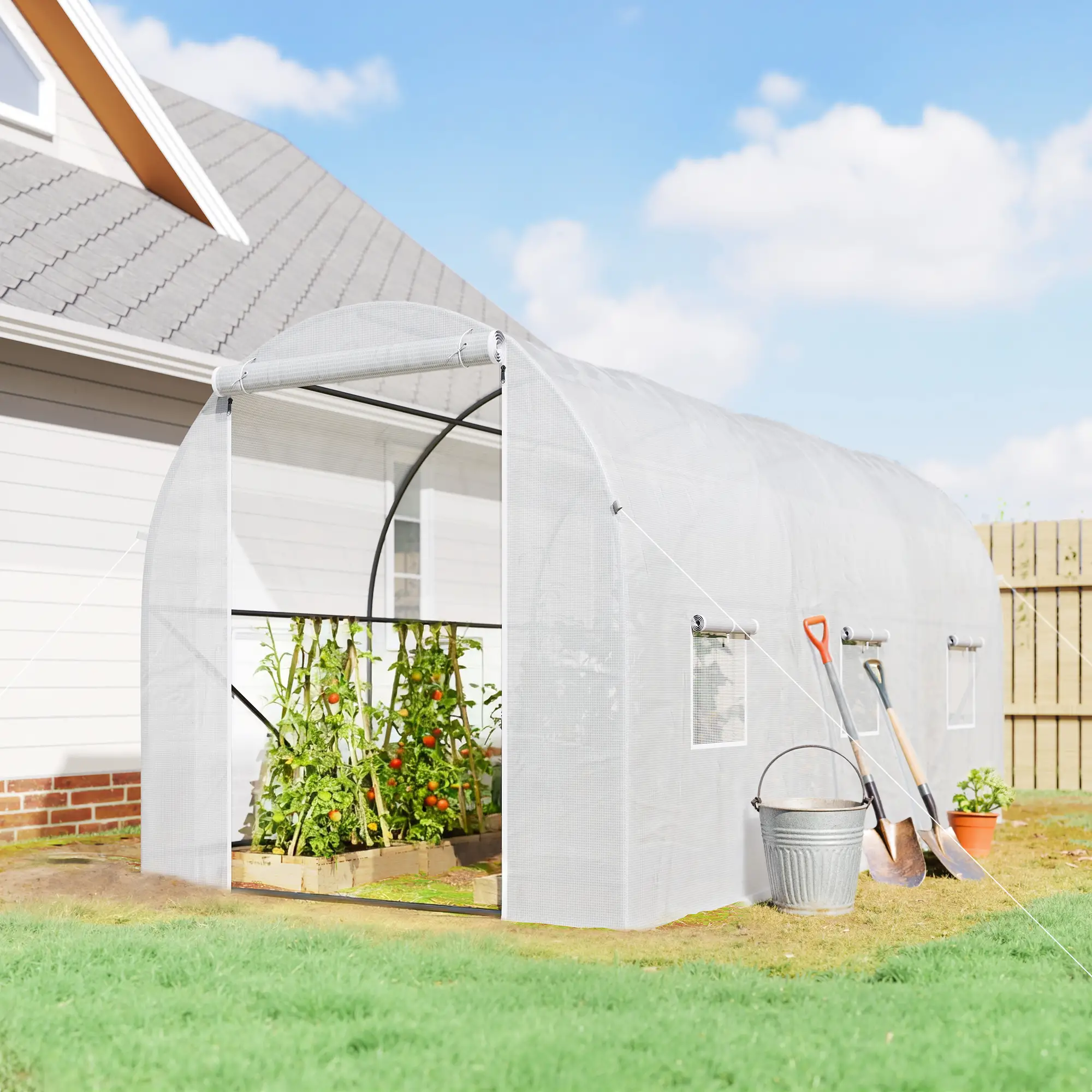 11.5x6.6x6.6ft Walk-In Greenhouse, Portable Garden Plant House, White - Image 2