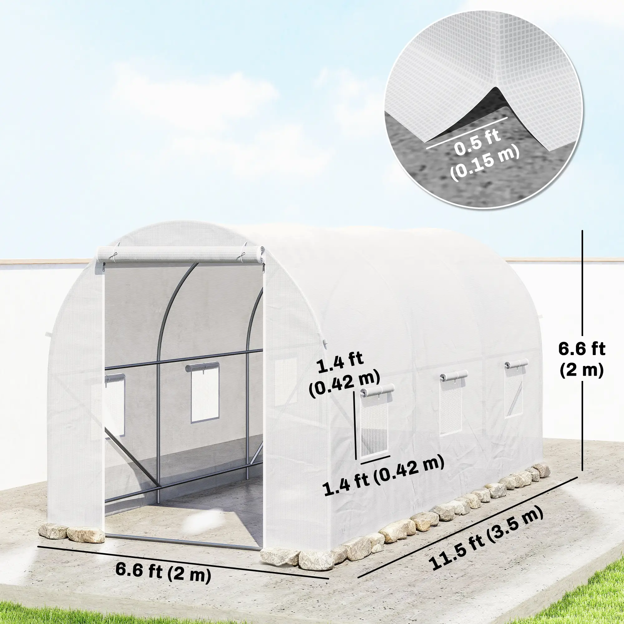 11.5x6.6x6.6ft Walk-In Greenhouse, Portable Garden Plant House, White - Image 3