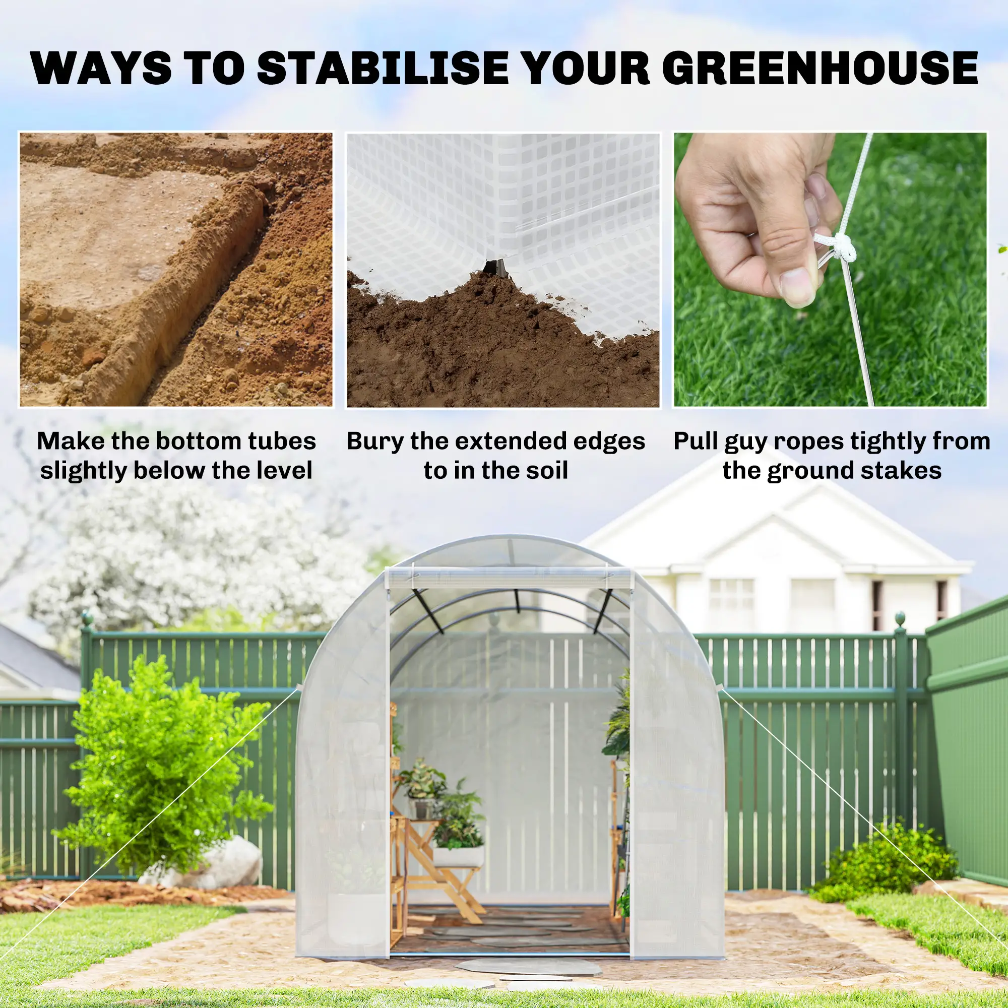 11.5x6.6x6.6ft Walk-In Greenhouse, Portable Garden Plant House, White - Image 7