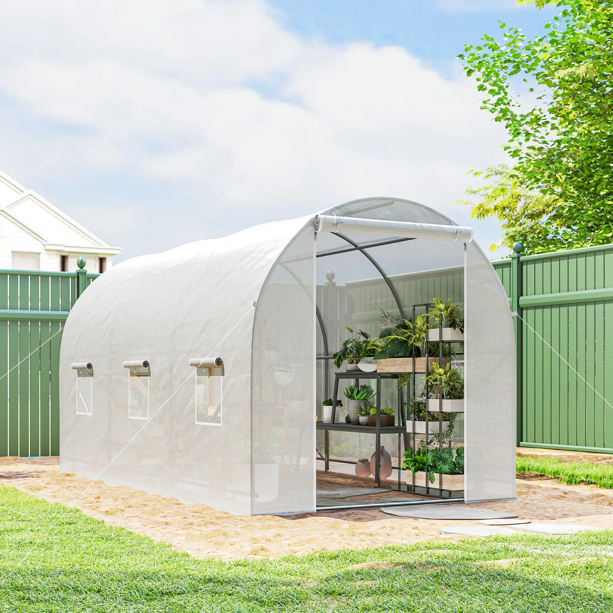11.5x6.6x6.6ft Walk-In Greenhouse, Portable Garden Plant House, White - Image 8