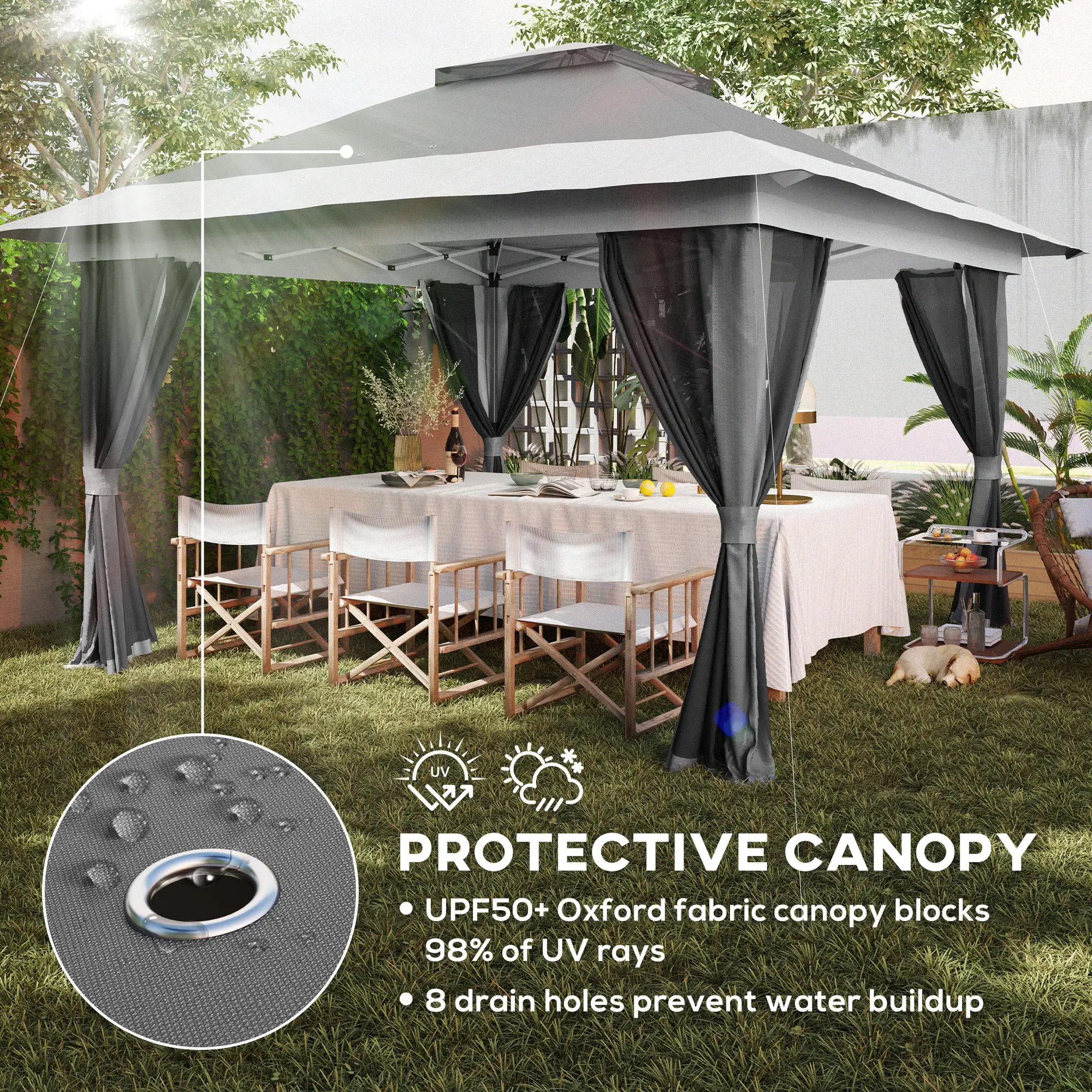 11.7' x 11.7' Pop Up Canopy Tent, UPF50+ Sun Shelter with Netting, Wheeled Bag - Image 6