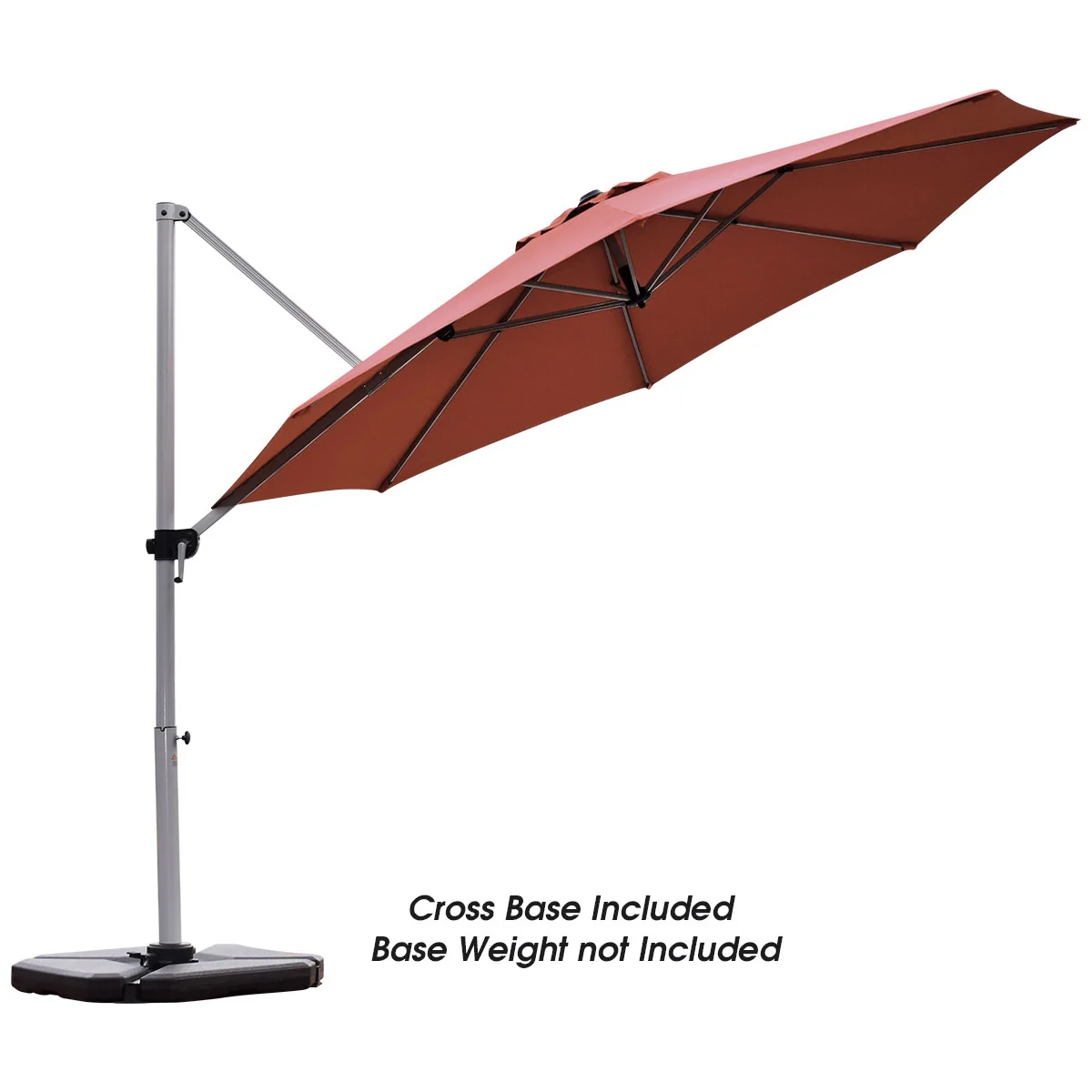 11 Feet Cantilever Umbrella, Aluminum, 360 Rotation, Tilt, Brick Red - Image 10