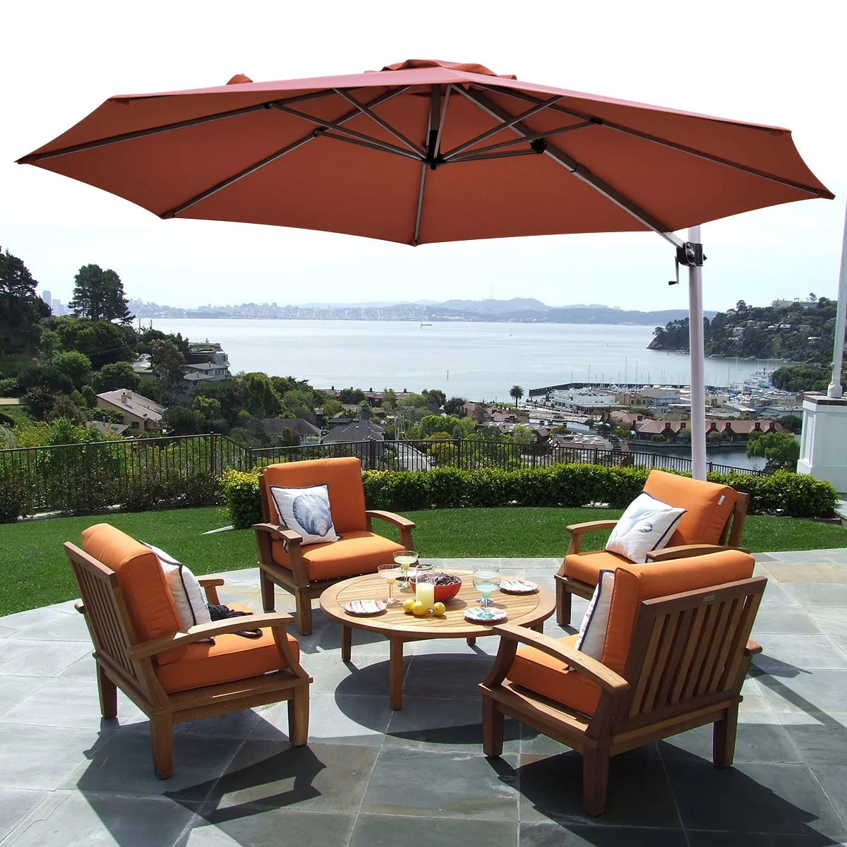 11 Feet Cantilever Umbrella, Aluminum, 360 Rotation, Tilt, Brick Red - Image 2