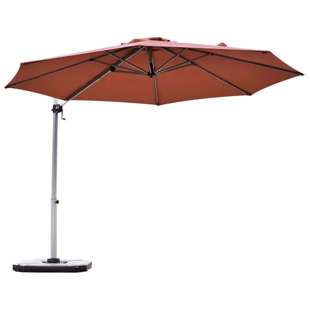 11 Feet Cantilever Umbrella, Aluminum, 360 Rotation, Tilt, Brick Red - Image 4