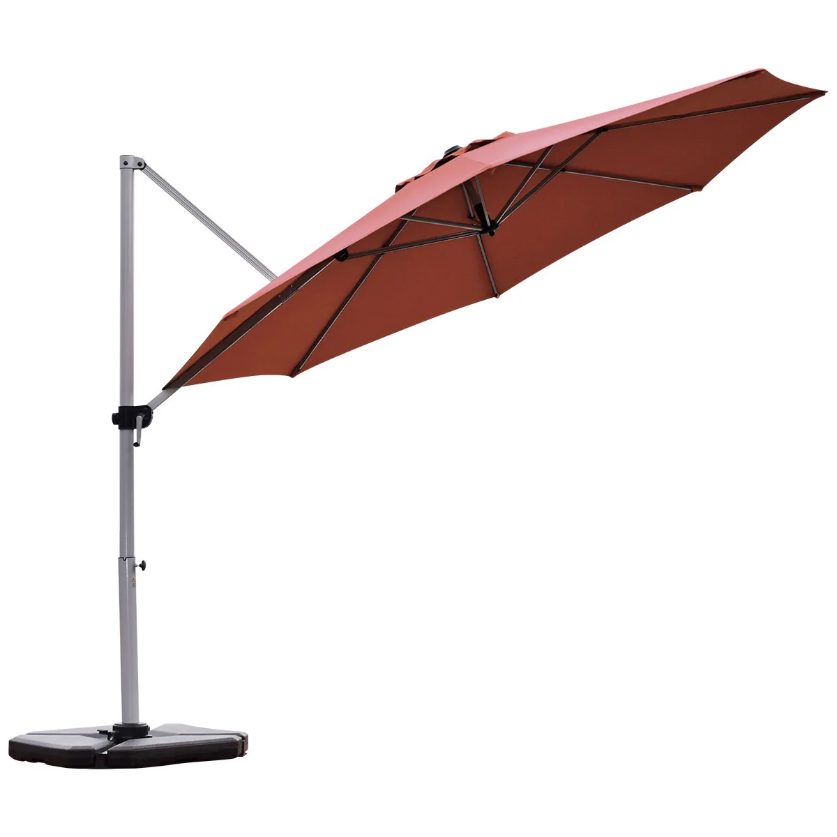 11 Feet Cantilever Umbrella, Aluminum, 360 Rotation, Tilt, Brick Red - Image 8