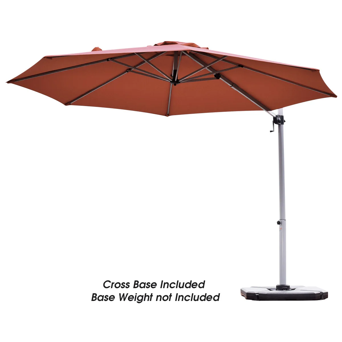 11 Feet Cantilever Umbrella, Aluminum, 360 Rotation, Tilt, Brick Red - Image 9