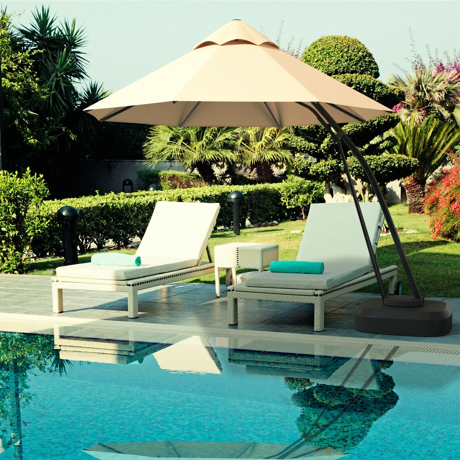 11 Feet Outdoor Cantilever Hanging Umbrella, Beige - Image 2