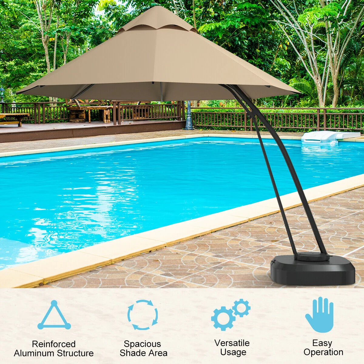 11 Feet Outdoor Cantilever Hanging Umbrella, Beige - Image 3