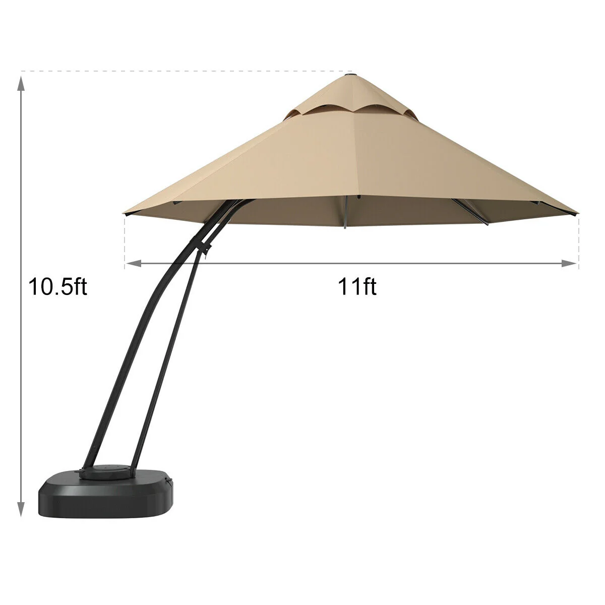 11 Feet Outdoor Cantilever Hanging Umbrella, Beige - Image 5