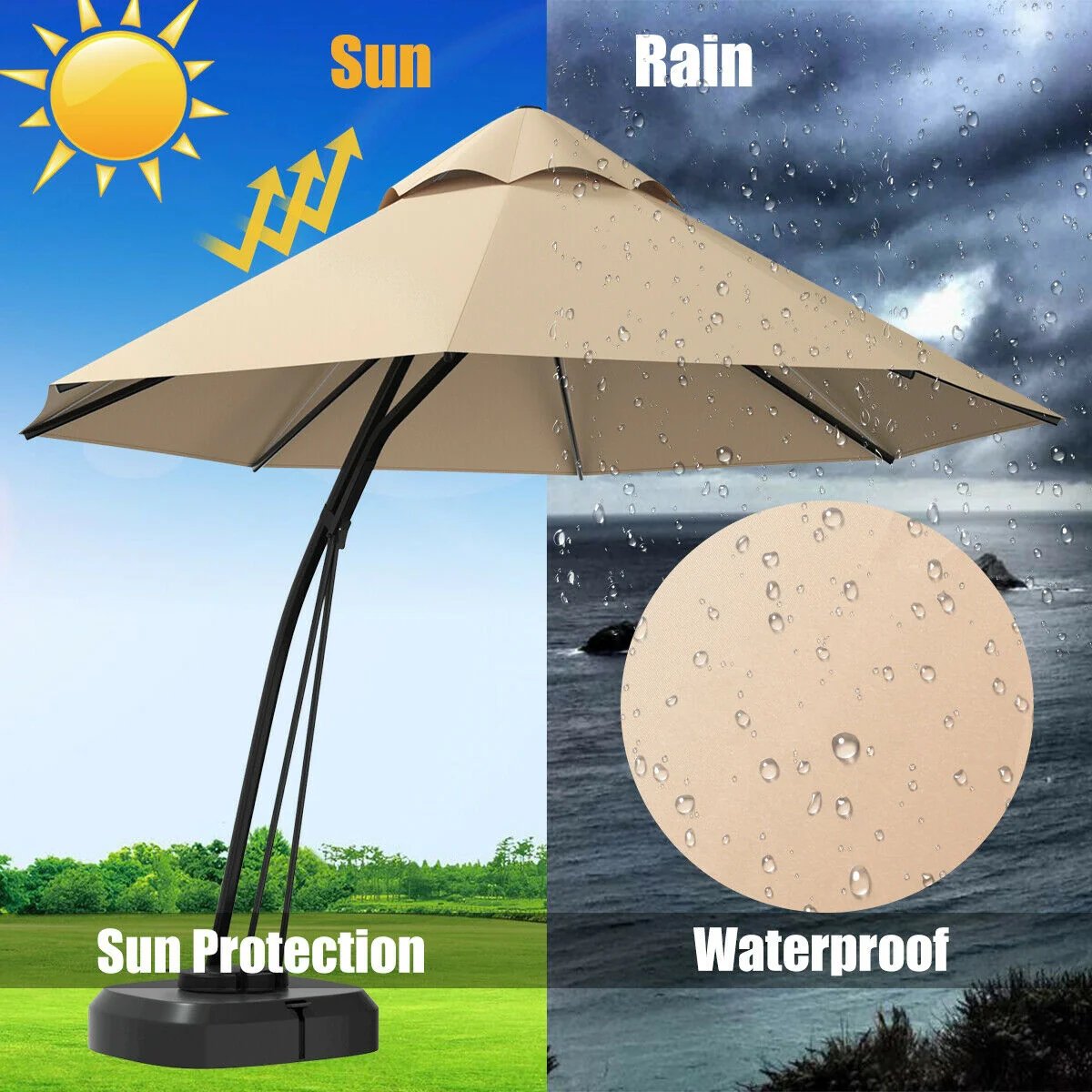 11 Feet Outdoor Cantilever Hanging Umbrella, Beige - Image 6