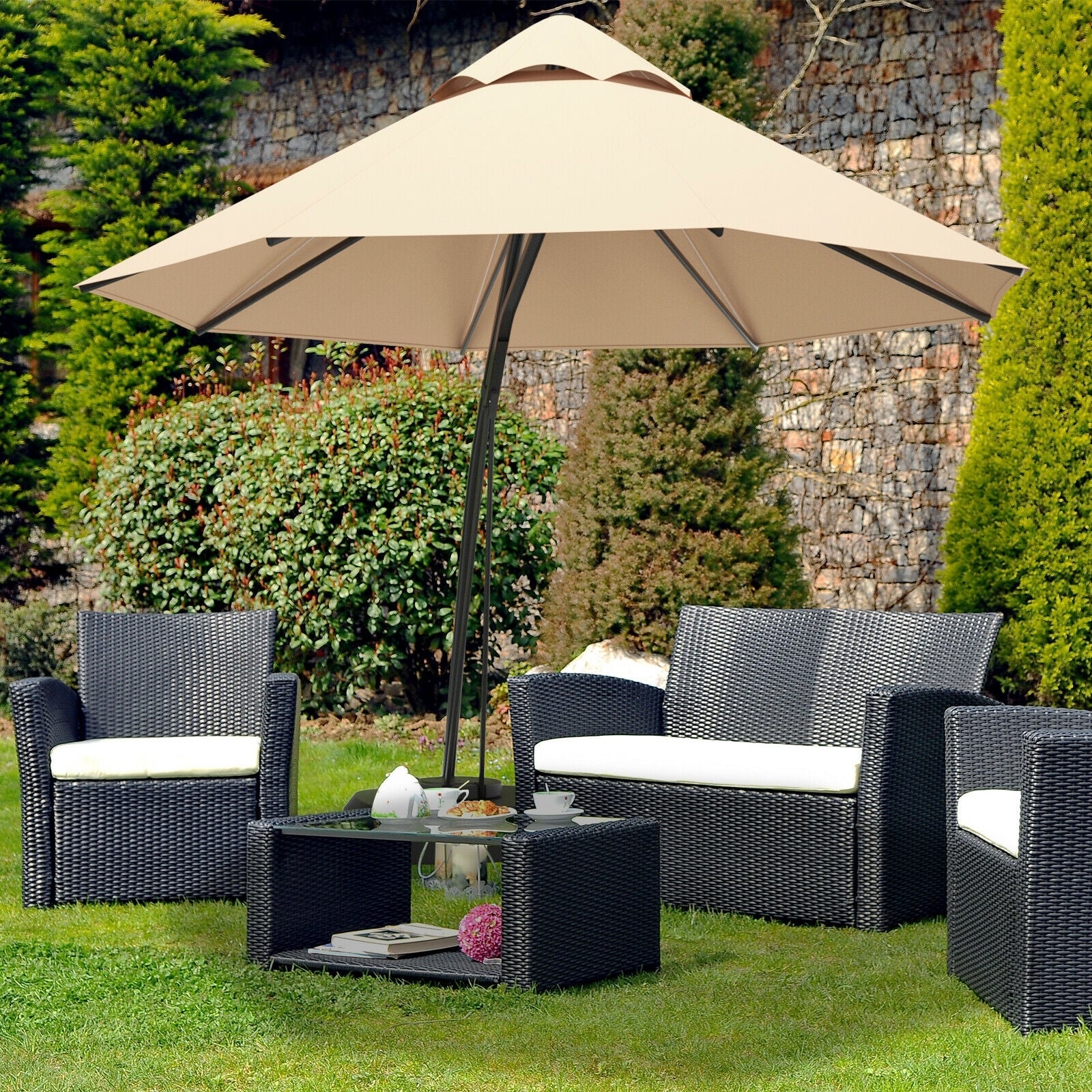 11 Feet Outdoor Cantilever Hanging Umbrella, Beige - Image 7