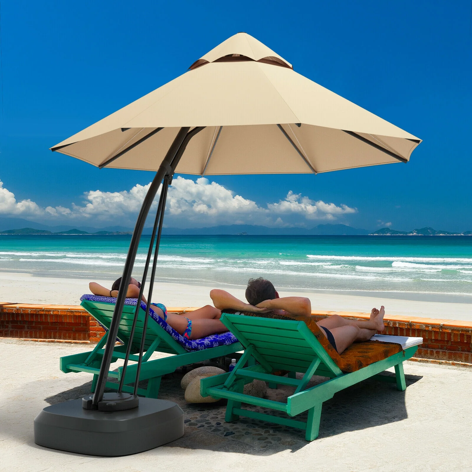 11 Feet Outdoor Cantilever Hanging Umbrella, Beige - Image 8