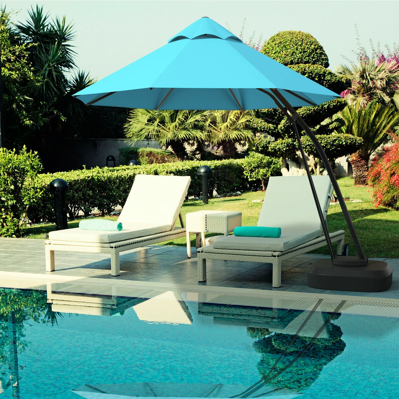 11 Feet Outdoor Cantilever Hanging Umbrella, Turquoise - Image 2