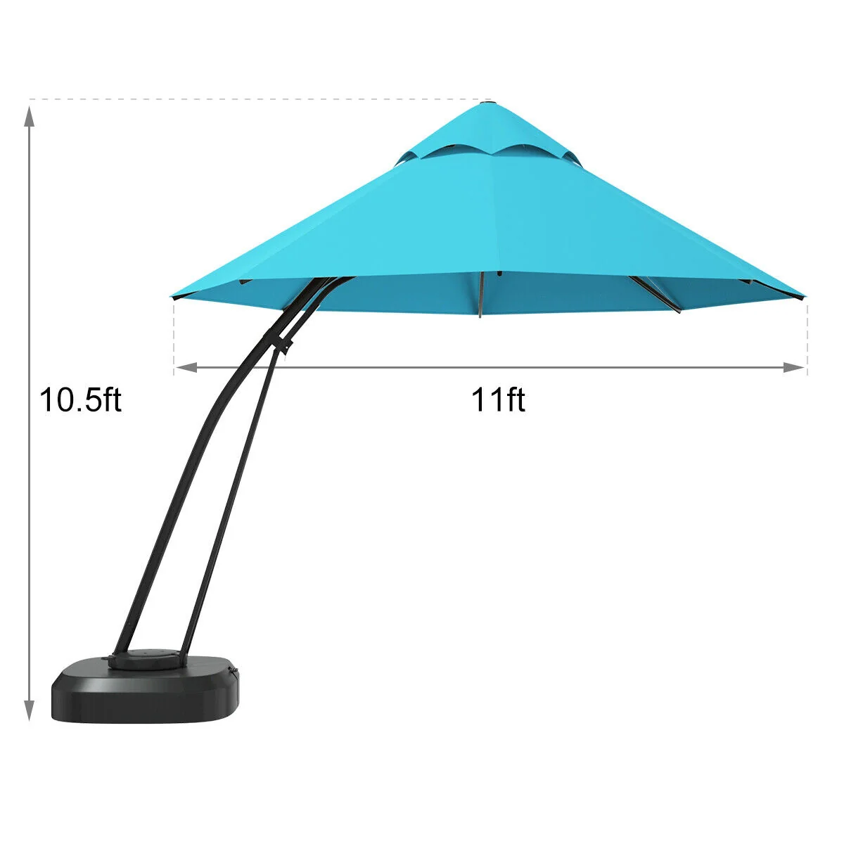 11 Feet Outdoor Cantilever Hanging Umbrella, Turquoise - Image 5