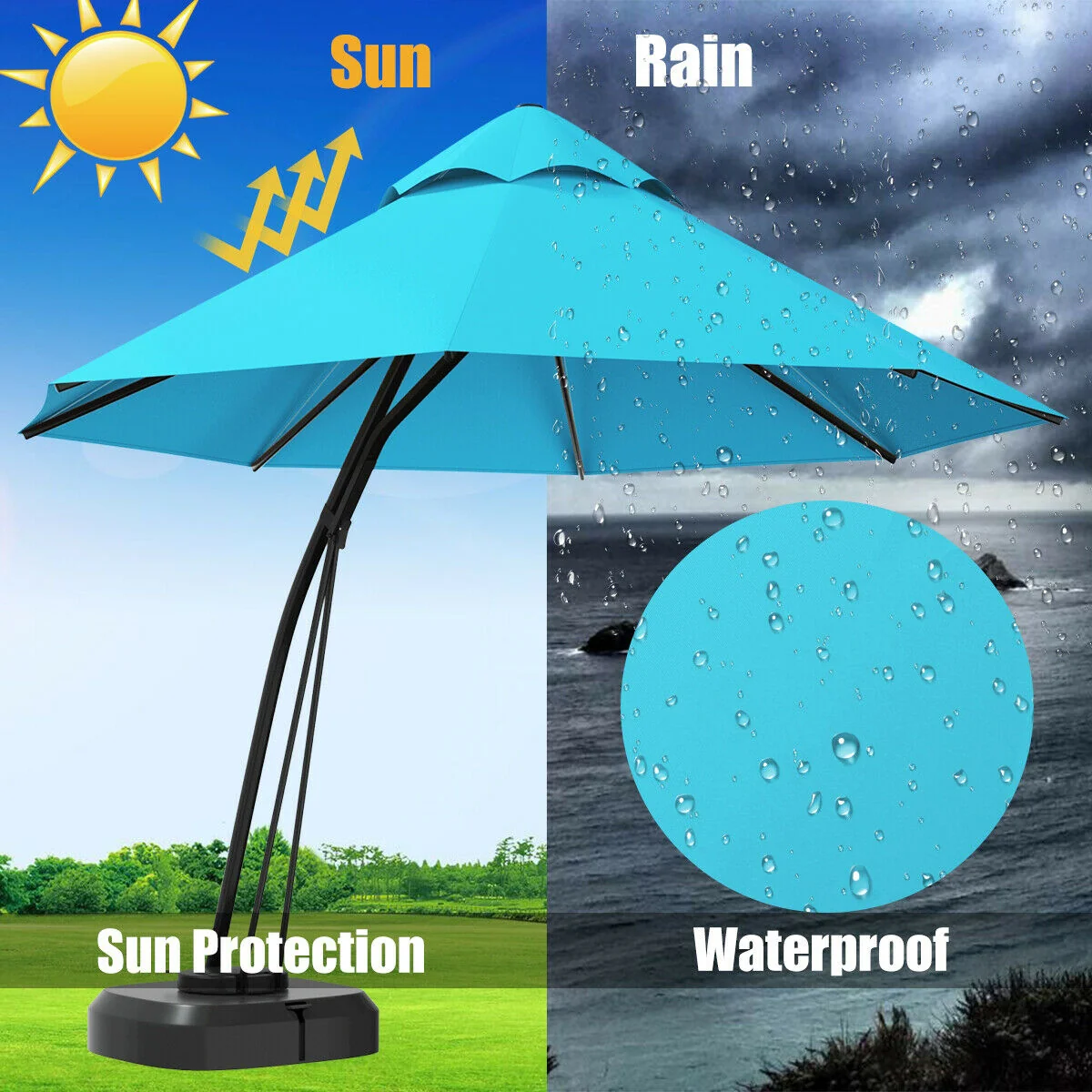 11 Feet Outdoor Cantilever Hanging Umbrella, Turquoise - Image 6
