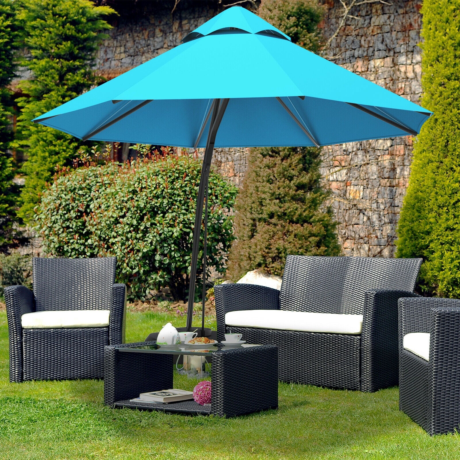 11 Feet Outdoor Cantilever Hanging Umbrella, Turquoise - Image 7