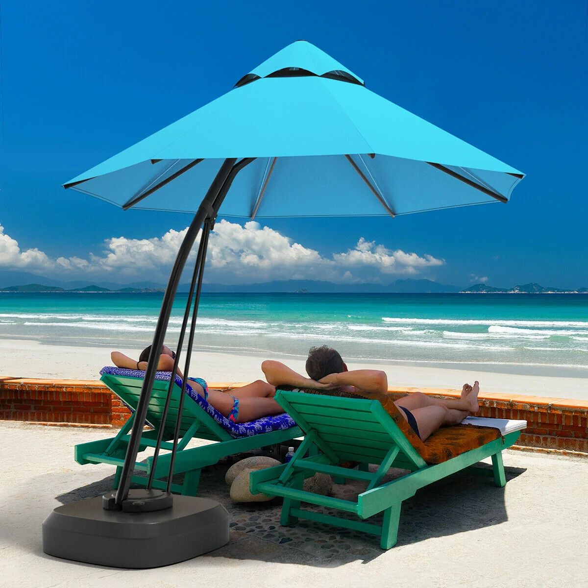 11 Feet Outdoor Cantilever Hanging Umbrella, Turquoise - Image 8