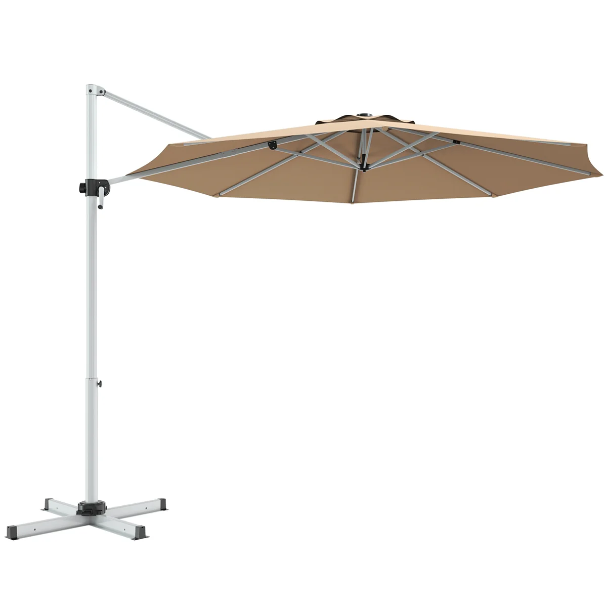 11 Feet Patio Offset Cantilever Umbrella, 360 Rotation Aluminum Tilt, Beige
