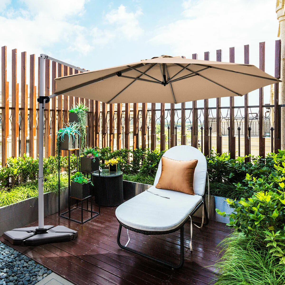 11 Feet Patio Offset Cantilever Umbrella, 360 Rotation Aluminum Tilt, Beige - Image 7