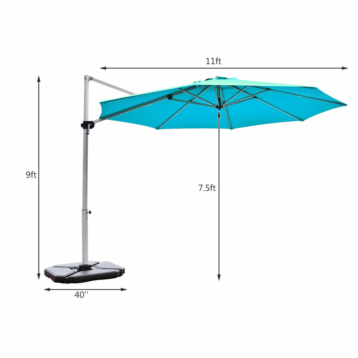 11 Feet Patio Offset Cantilever Umbrella 360° Rotation Aluminum Tilt, Blue - Image 5