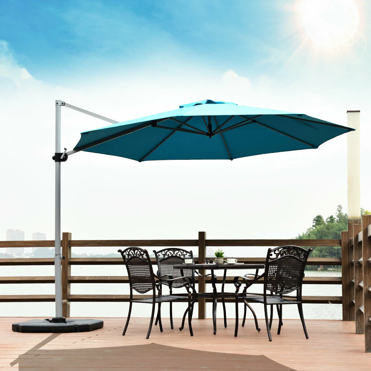 11 Feet Patio Offset Cantilever Umbrella 360° Rotation Aluminum Tilt, Blue - Image 7