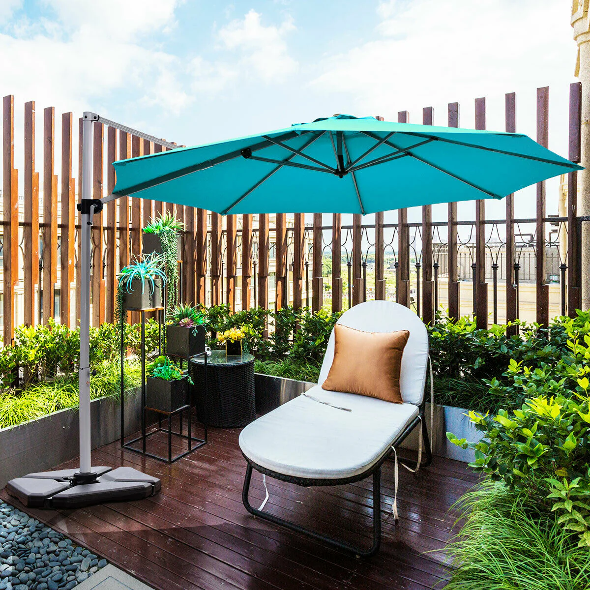 11 Feet Patio Offset Cantilever Umbrella 360° Rotation Aluminum Tilt, Blue - Image 8