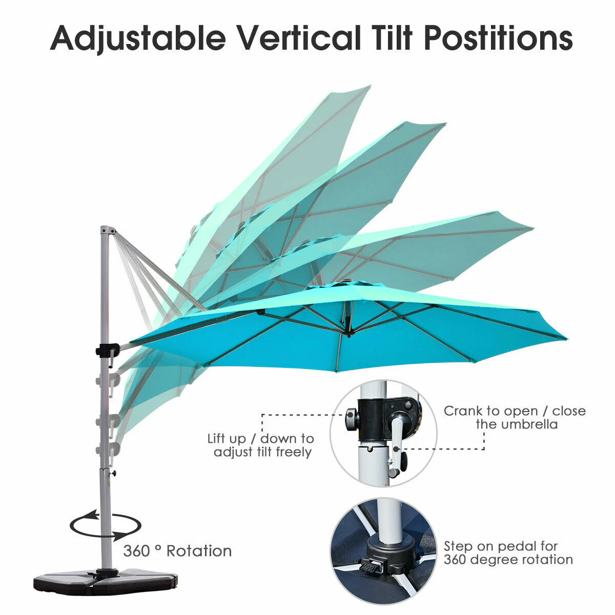 11 Feet Patio Offset Cantilever Umbrella 360° Rotation Aluminum Tilt, Blue - Image 9