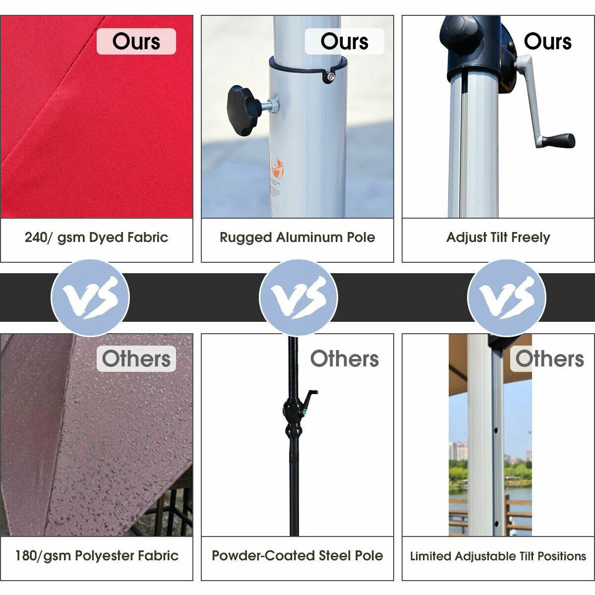 11 Feet Patio Umbrella, 360 Rotation Aluminum Tilt, Red - Image 10
