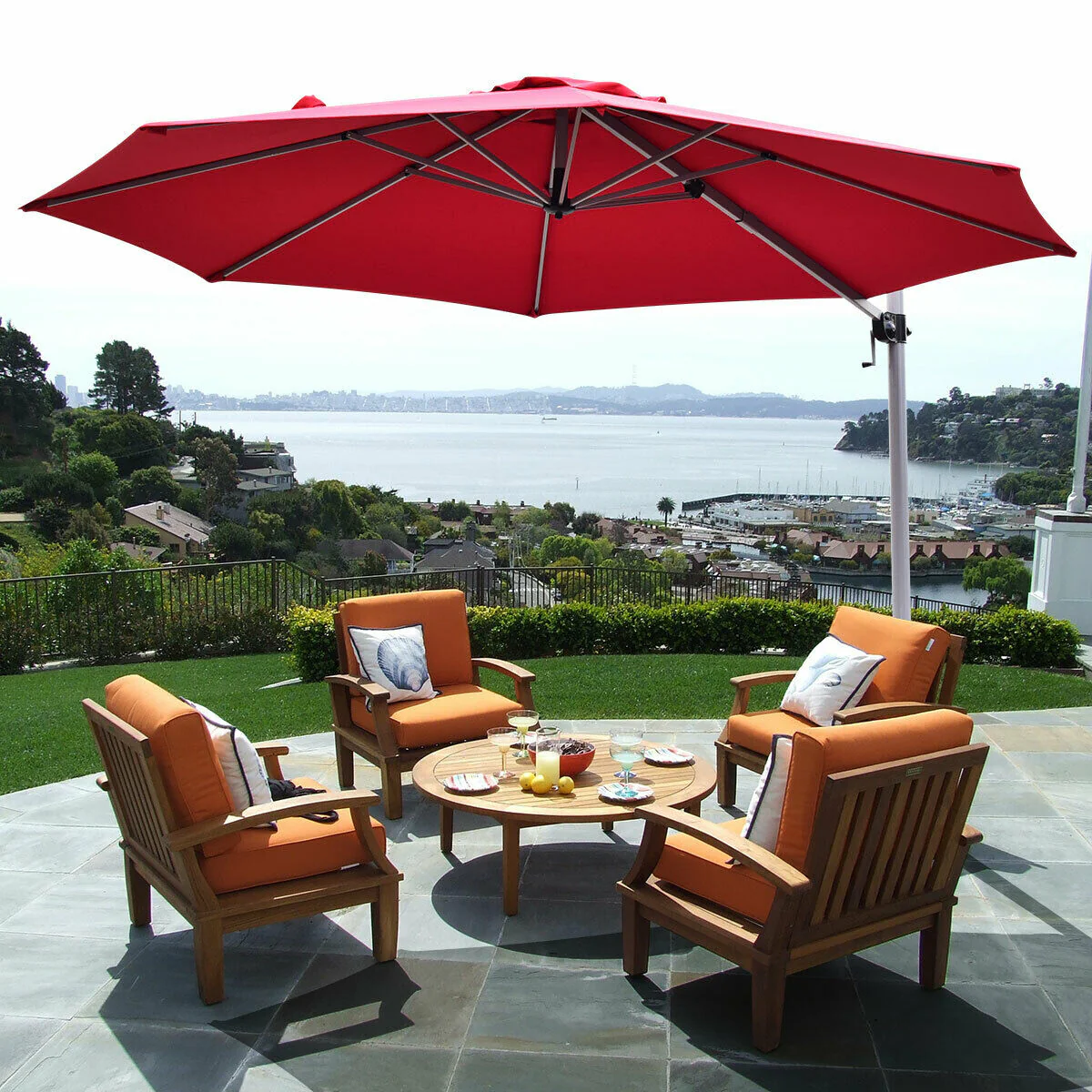11 Feet Patio Umbrella, 360 Rotation Aluminum Tilt, Red - Image 2
