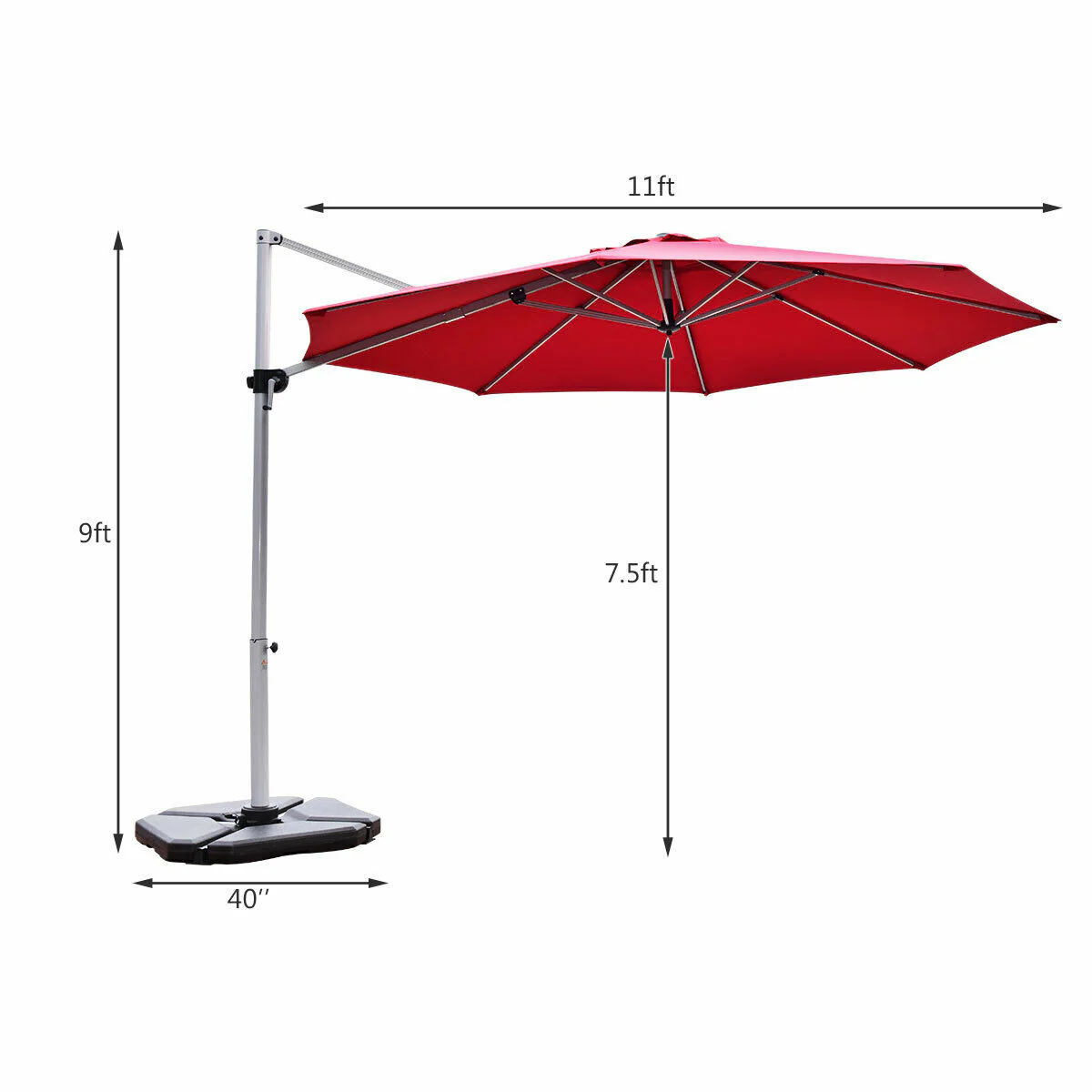 11 Feet Patio Umbrella, 360 Rotation Aluminum Tilt, Red - Image 5