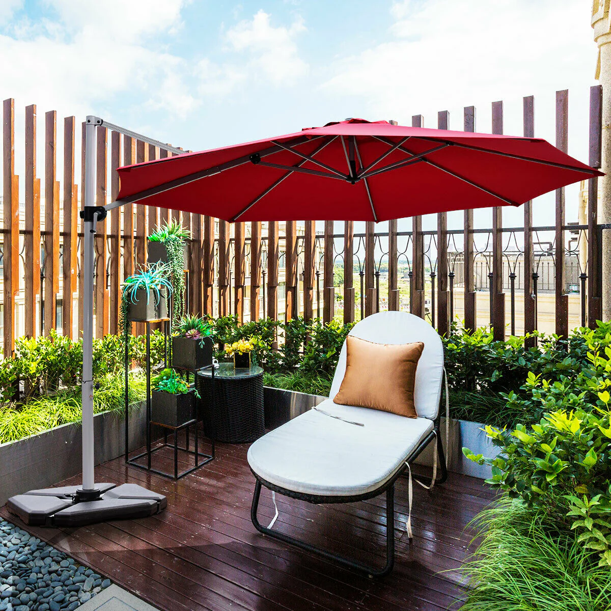11 Feet Patio Umbrella, 360 Rotation Aluminum Tilt, Red - Image 7