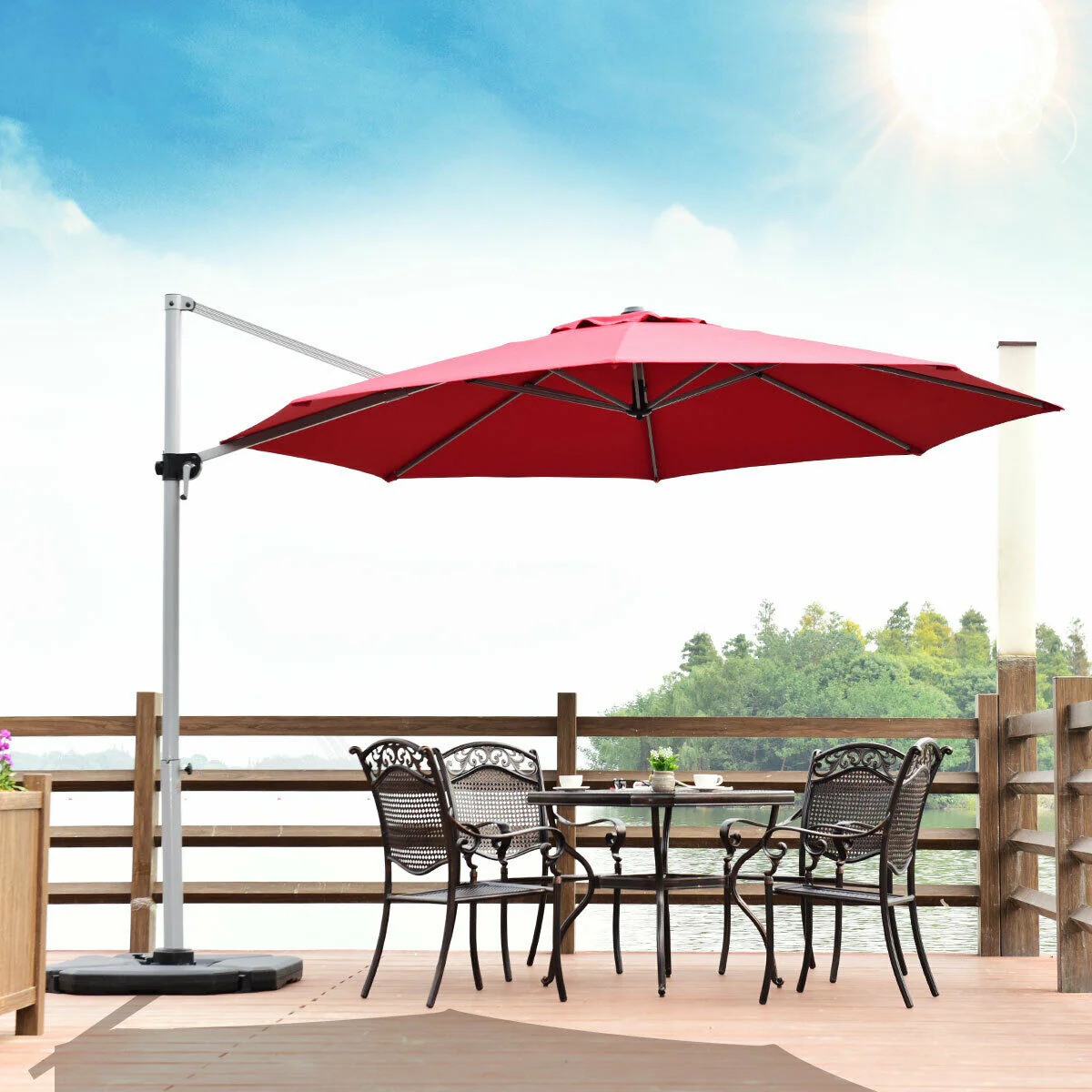 11 Feet Patio Umbrella, 360 Rotation Aluminum Tilt, Red - Image 8
