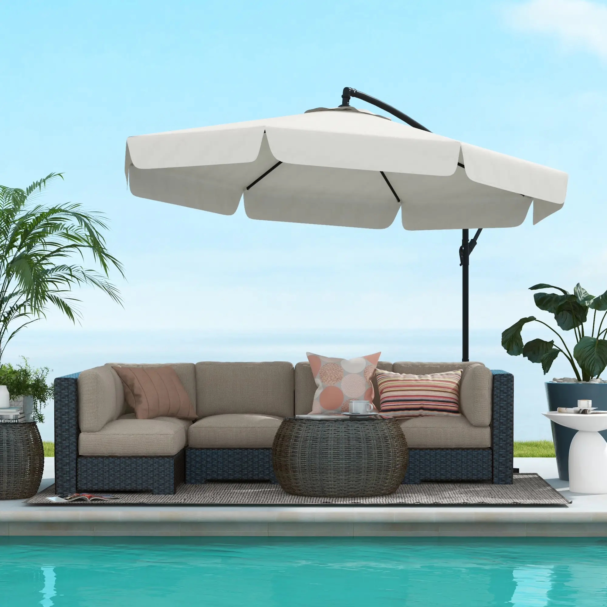 11 FT Cantilever Patio Umbrella, Cross Base, 8 Ribs, Cream White - Image 8