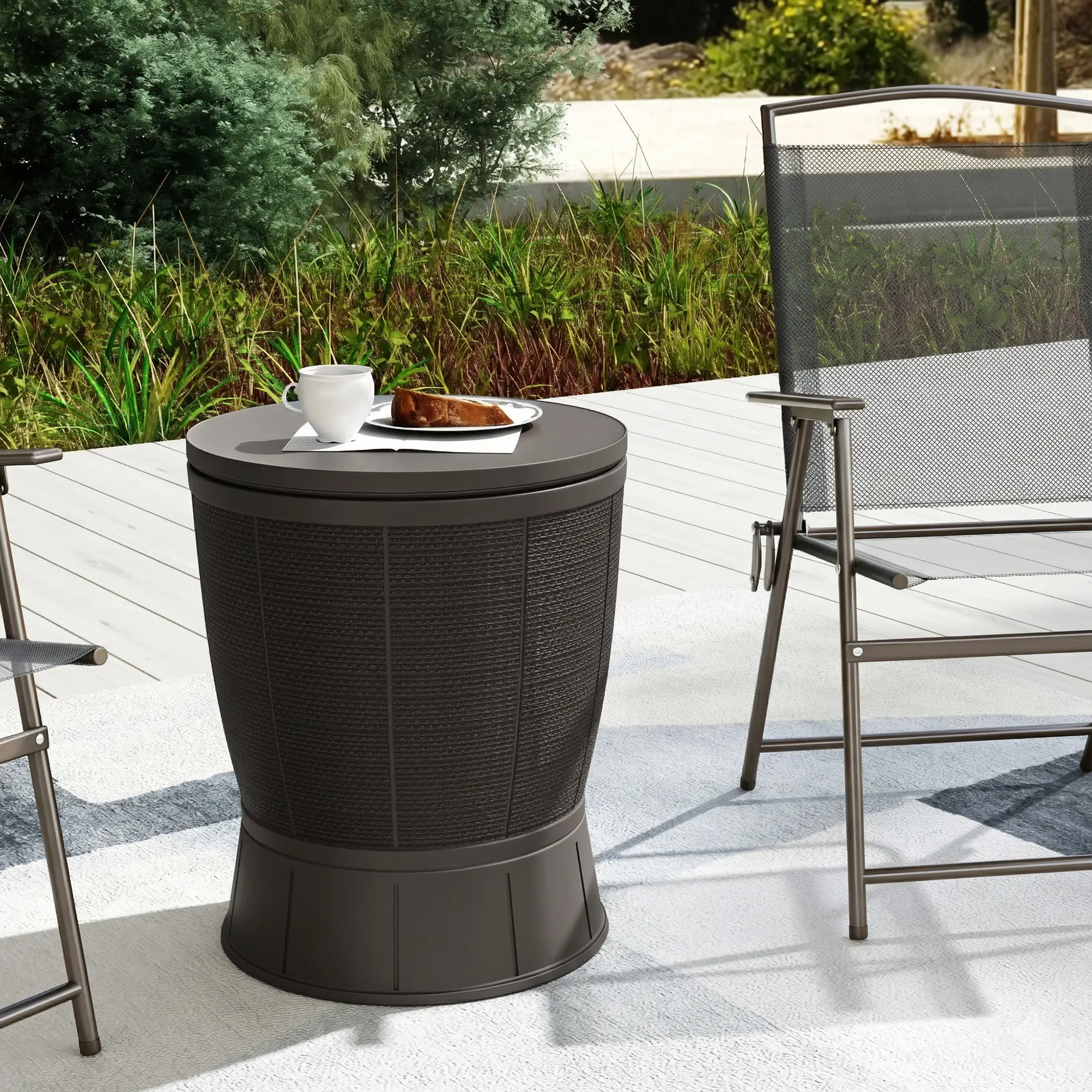 11 Gallon Patio Cooler Side Table, Height Adjustable Top, Drainage Plug, Brown - Image 10