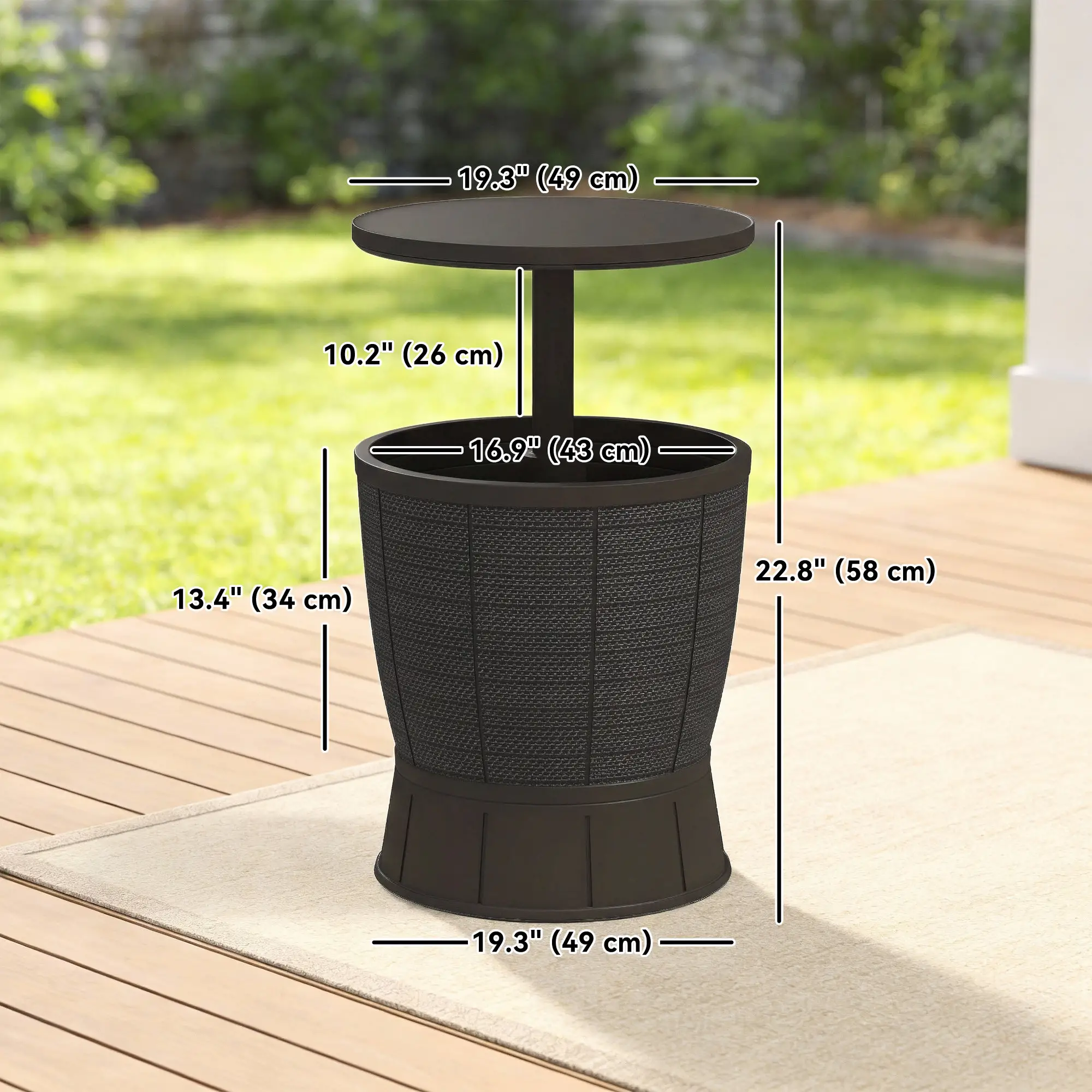 11 Gallon Patio Cooler Side Table, Height Adjustable Top, Drainage Plug, Brown - Image 3