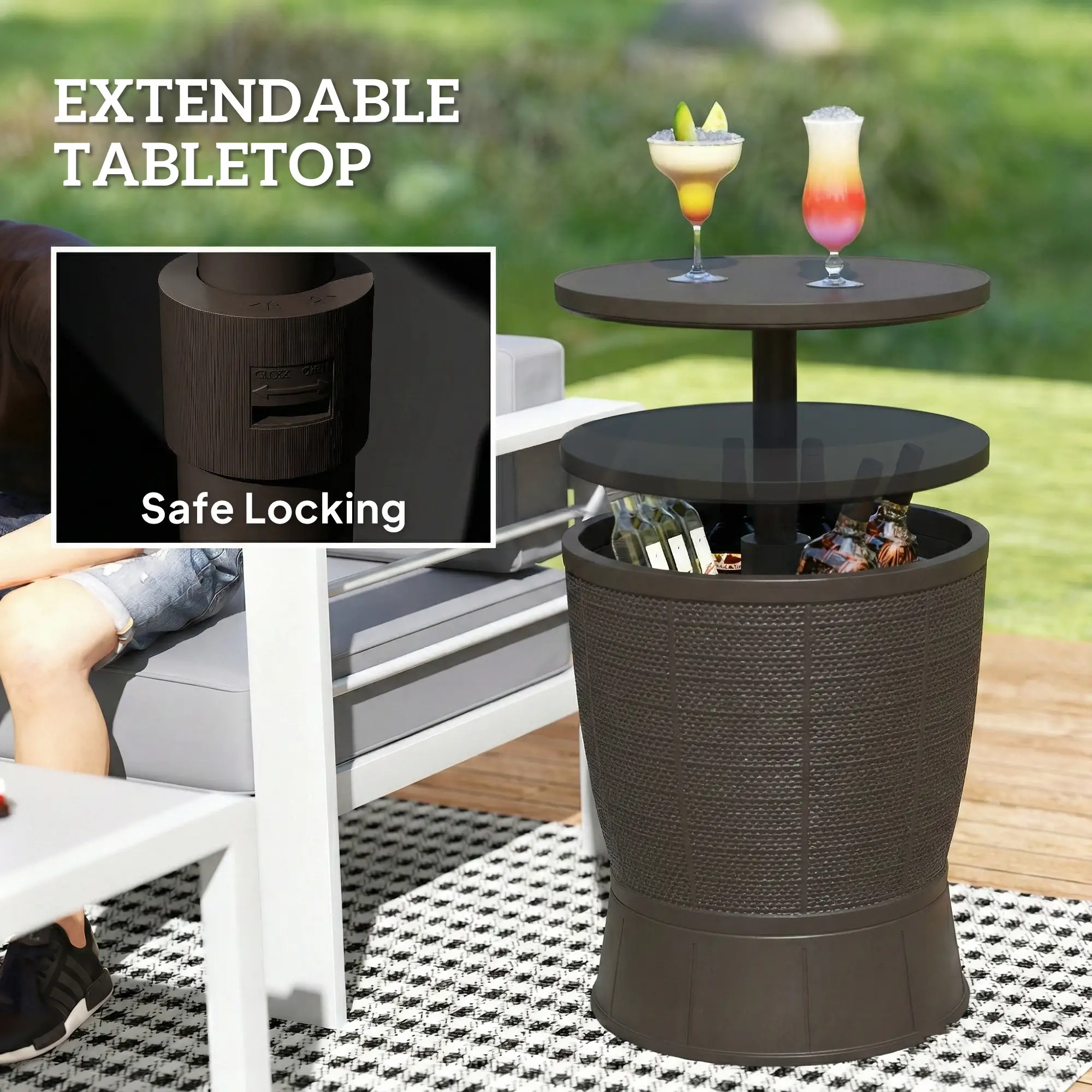 11 Gallon Patio Cooler Side Table, Height Adjustable Top, Drainage Plug, Brown - Image 5