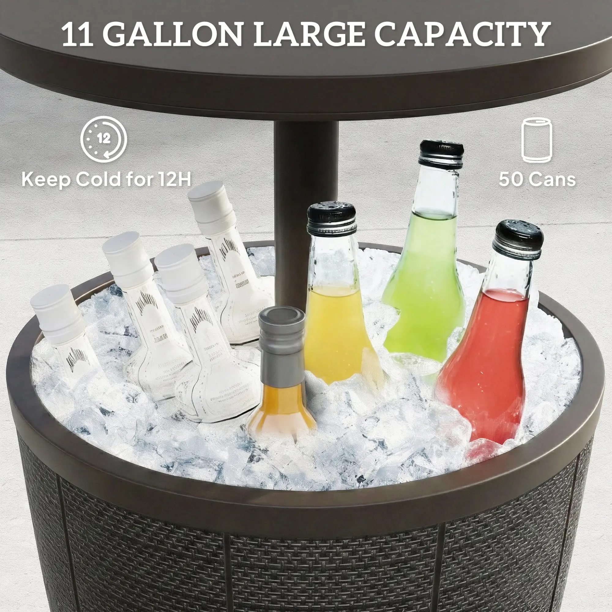 11 Gallon Patio Cooler Side Table, Height Adjustable Top, Drainage Plug, Brown - Image 6