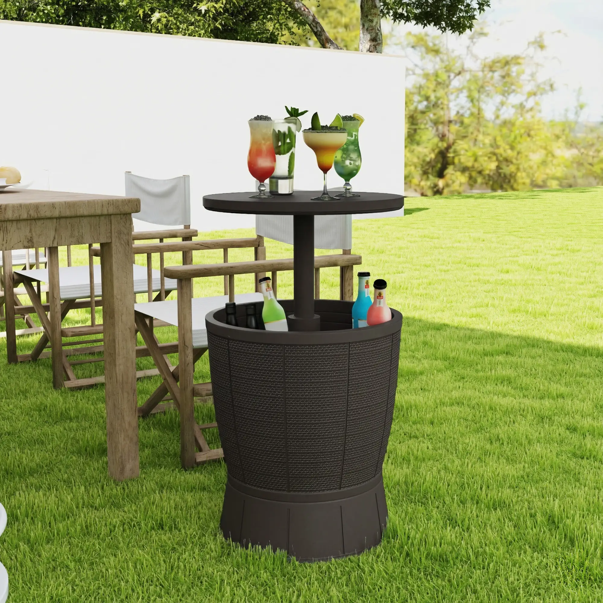 11 Gallon Patio Cooler Side Table, Height Adjustable Top, Drainage Plug, Brown - Image 8