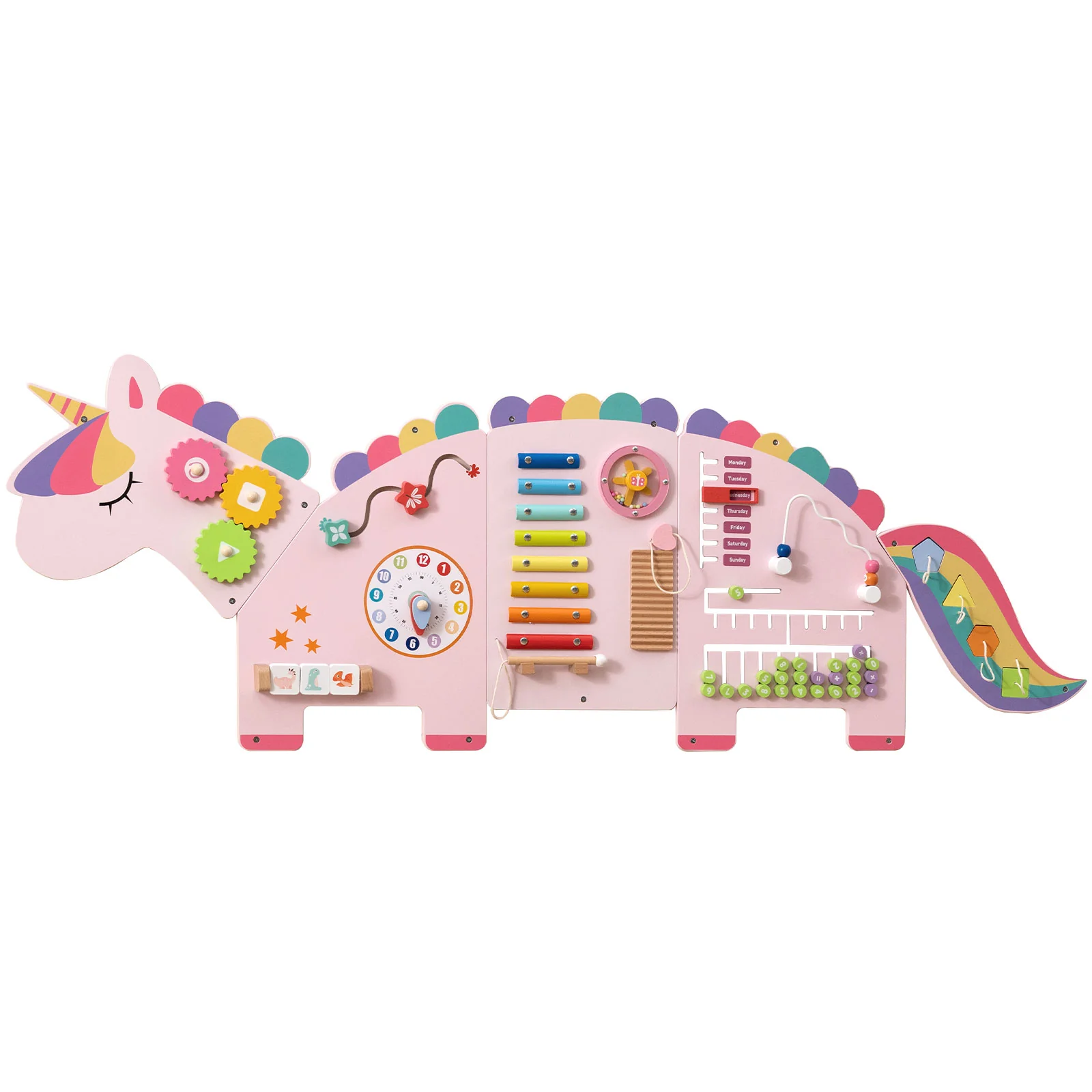 11-in-1 Dinosaur Busy Board, Toddler Activity Wall Panel, Pink - Image 4